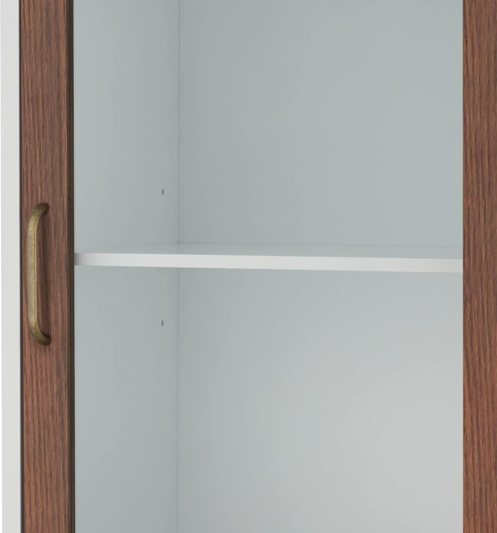 White Natural Wood Bathroom Linen Cabinet N42271