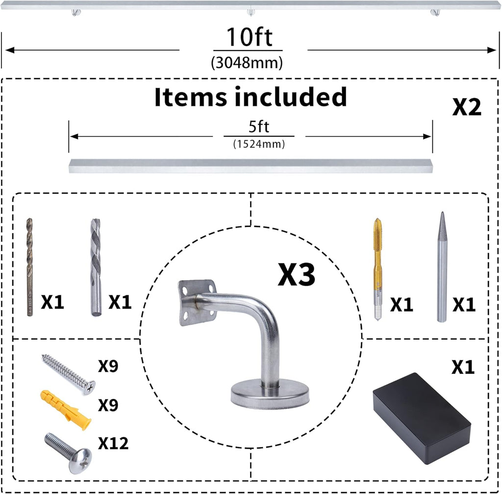 Brushed Stainless Steel Wall Mounted Stair Handrail L69773