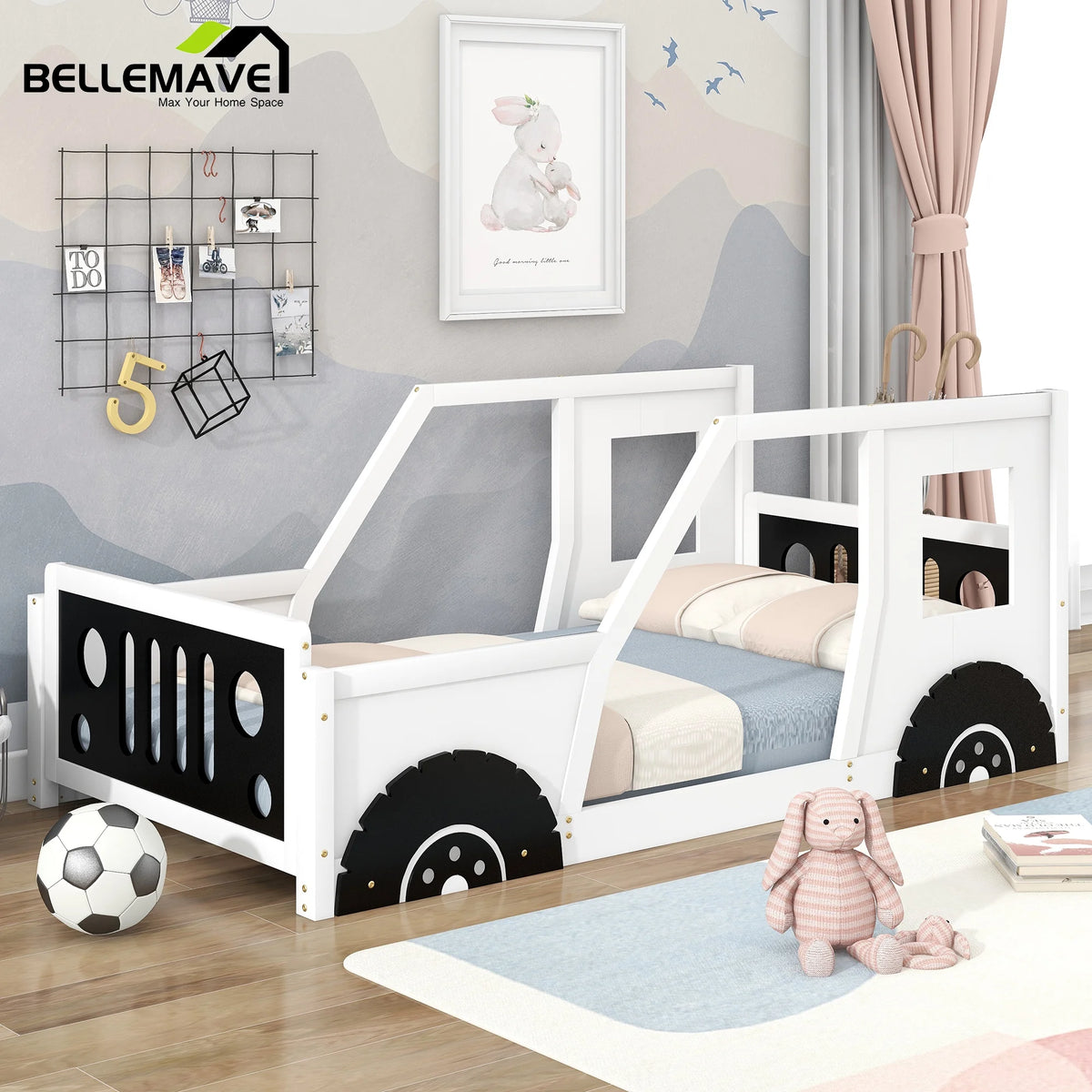 Black Twin Size Car-shaped Wood Platform Bed X5141