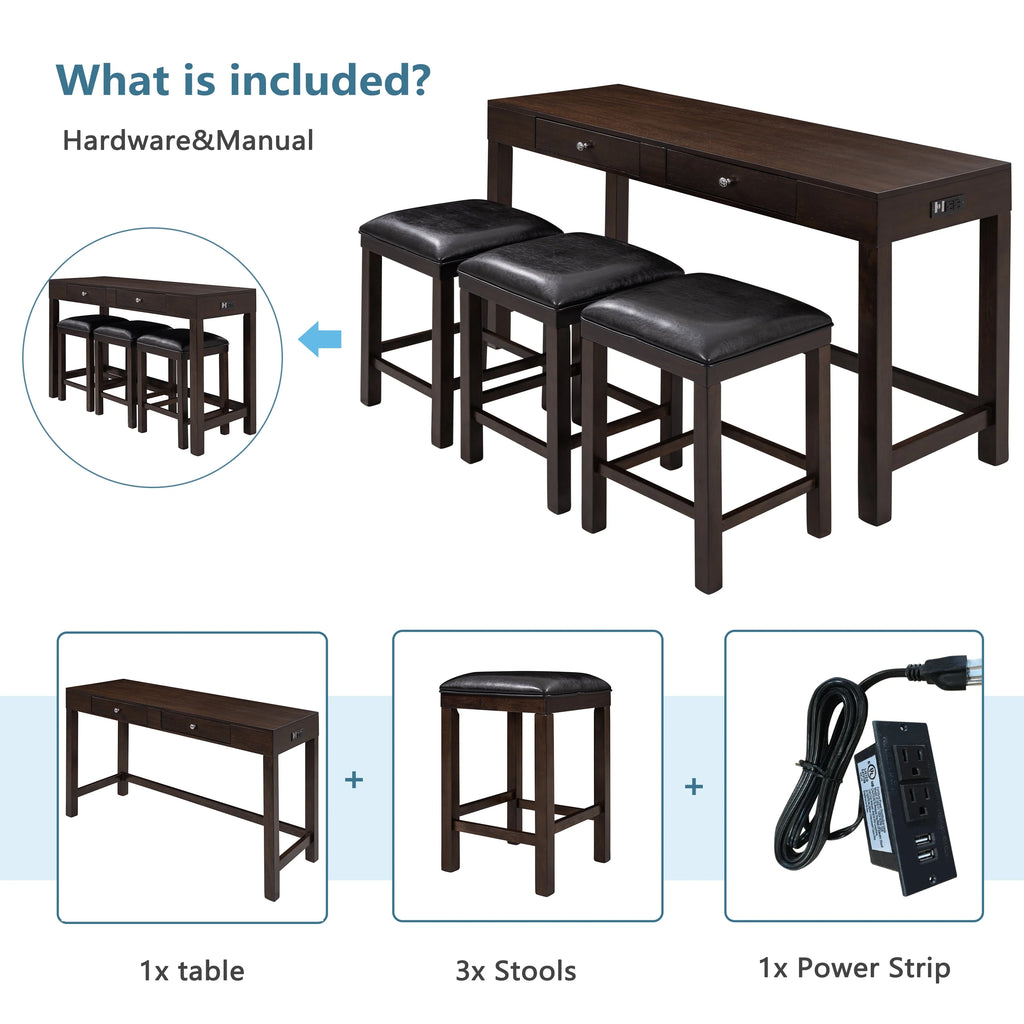 4-Piece Counter Height Table Set with Leather Padded Stools F738