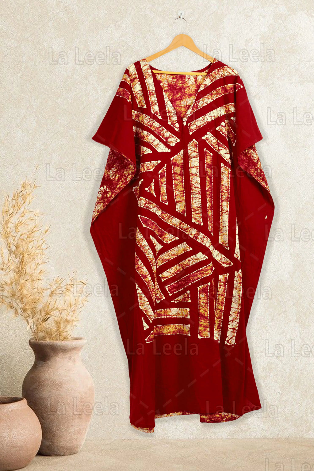 Maroon Stripes Maxi Kaftan Dress H8164