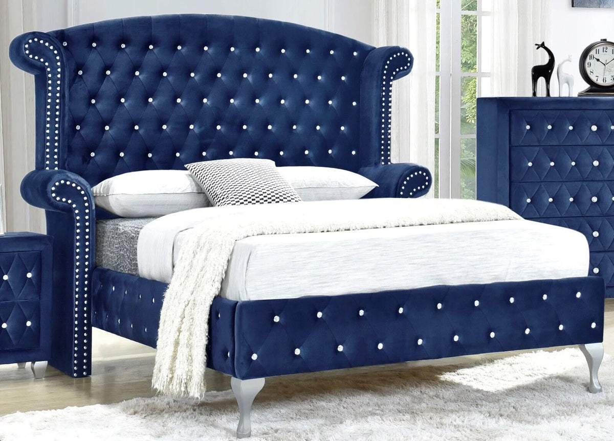 Queen Size Wingback Velvet Bed M896