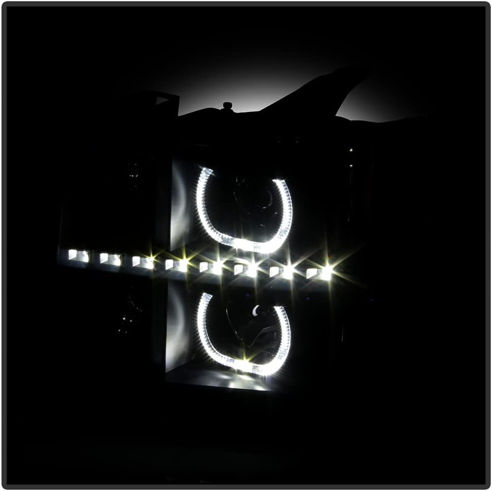 Black LED Projector Headlights Driver + Passenger Side W6590