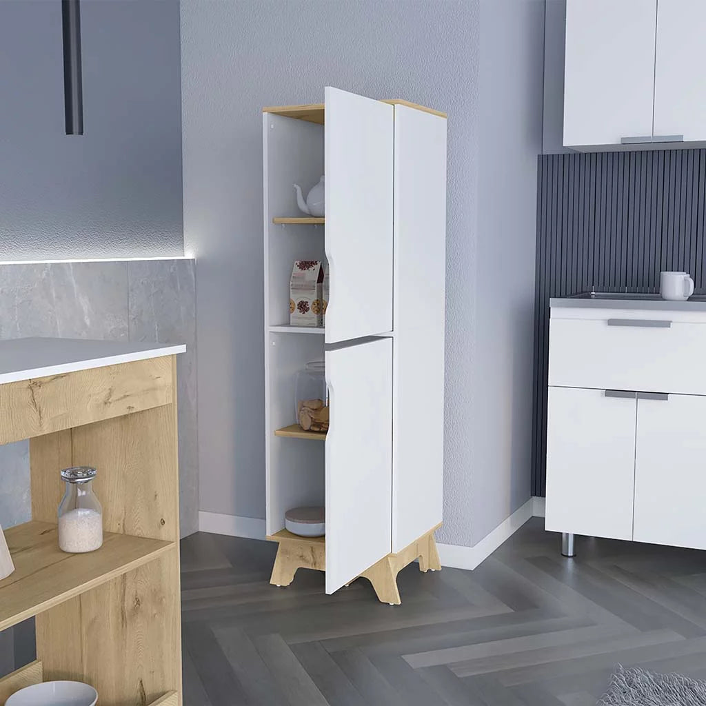 Light Oak White Four Shelves Two Doors Kitchen Pantry U375