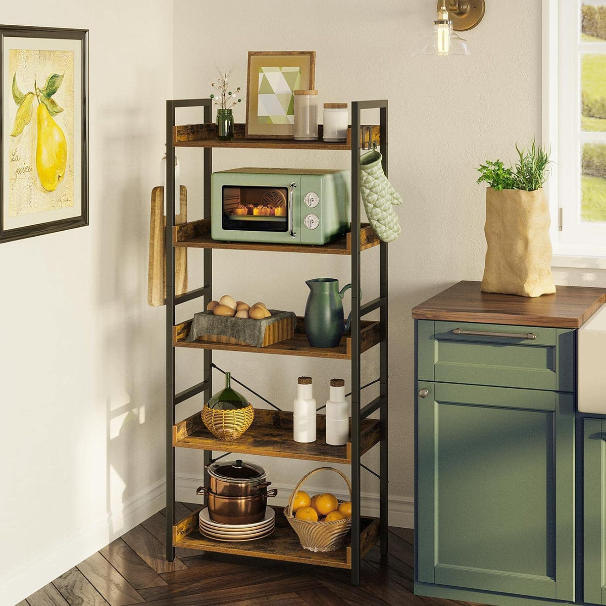 5 Tier Wood Bookshelf with 4 Hooks S9384