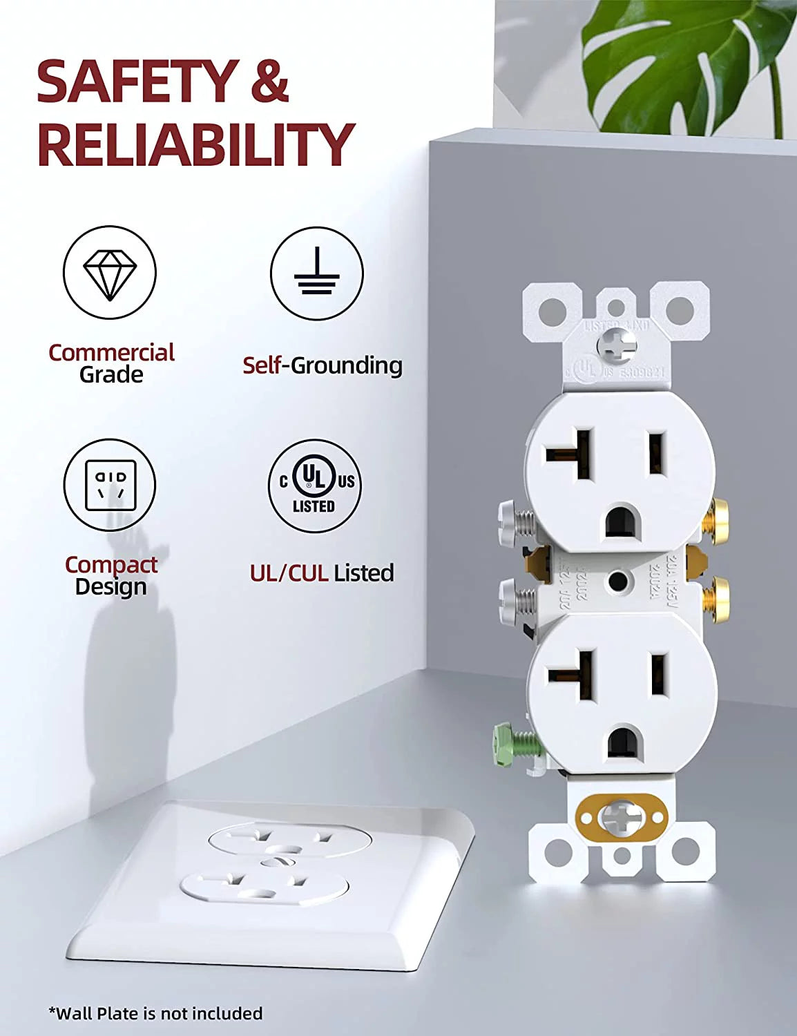 White 20Amp 125V Duplex Receptacle Wall Outlet 10 Pack T9886