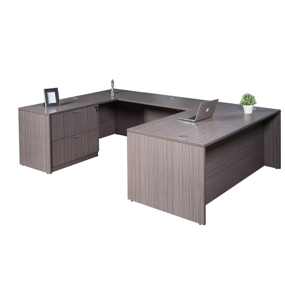 66 Inch U-Shape Desk with 2 Drawer File and Credenza T5890
