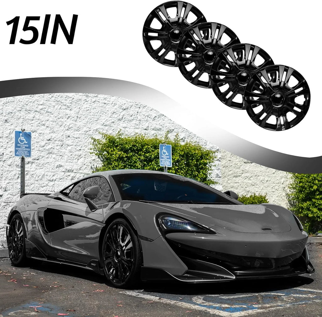 15 inch Set of 4 Black ABS Wheel Rim Covers Z1448