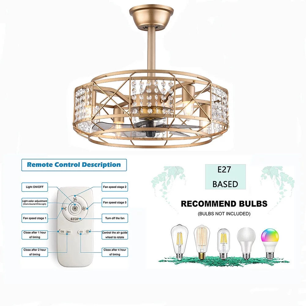 20" Crystal 4 Lights Ceiling Fan E63159