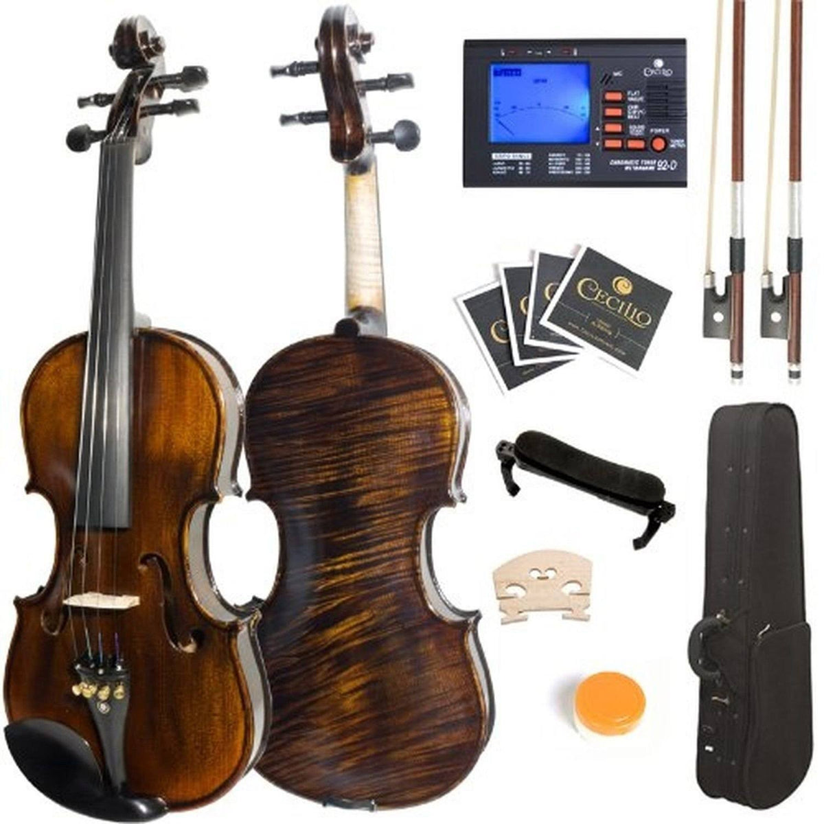 Solid Wood Violin with Case, Tuner, Shoulder Rest, Bow, Rosin, Bridge and Strings L724