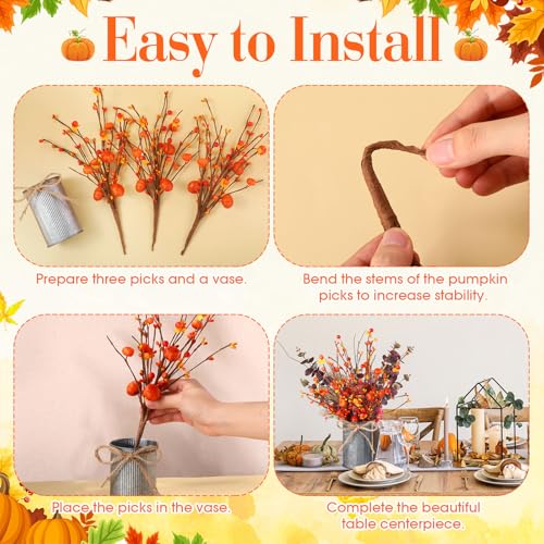 4 Set Artificial Autumn Flowers Table Centerpiece with Vase T413978