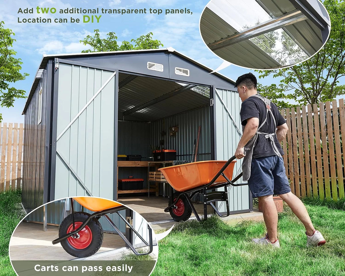 10x12x7.5 ft Galvanized Lockable Outdoor Storage Shed D74624