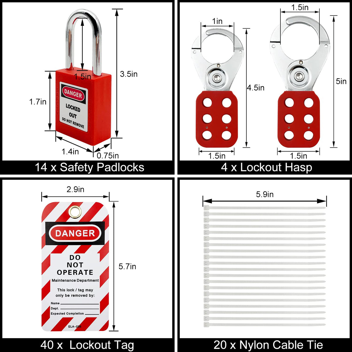 Lockout Tagout Station with 14 Padlocks, 4 Hasps, 40 Tags M3830
