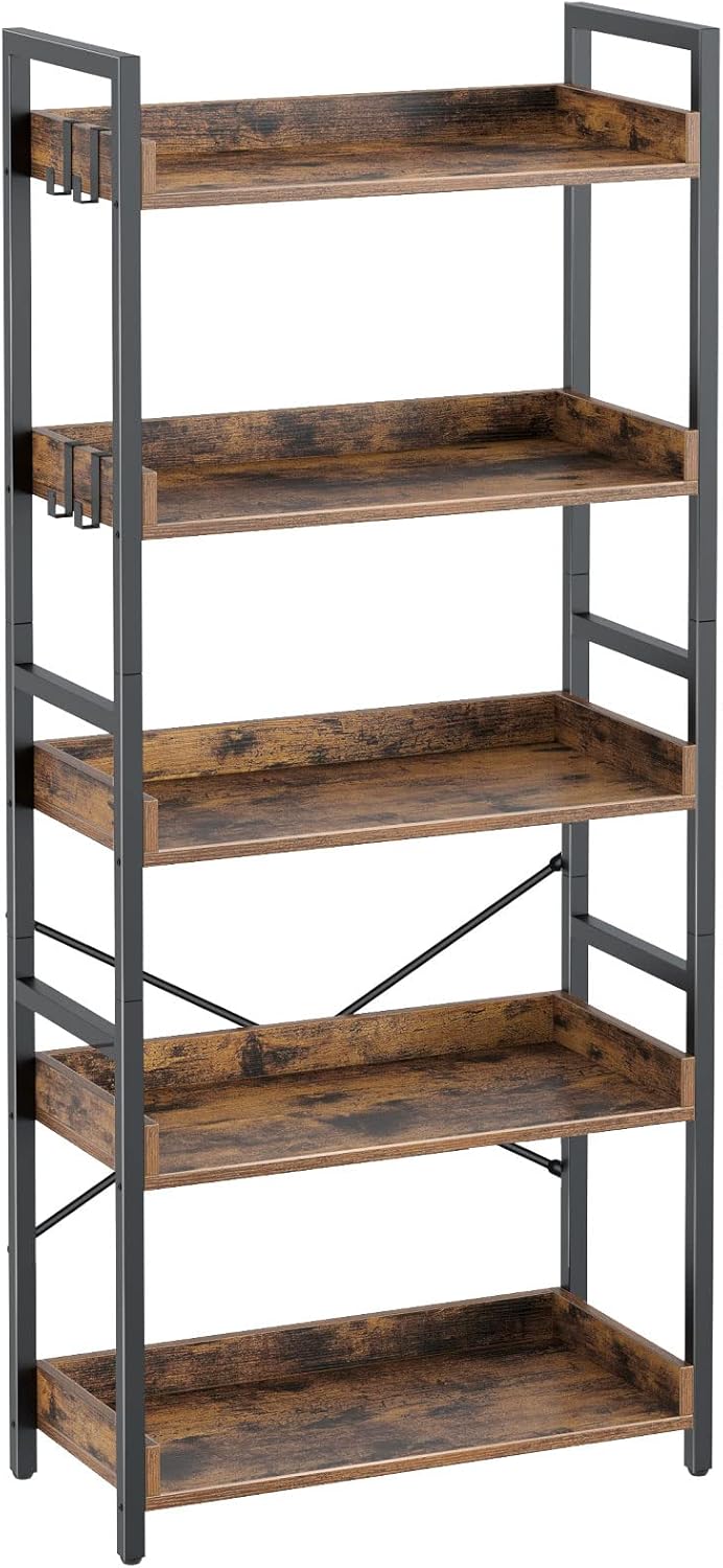 5 Tier Wood Bookshelf with 4 Hooks S9384