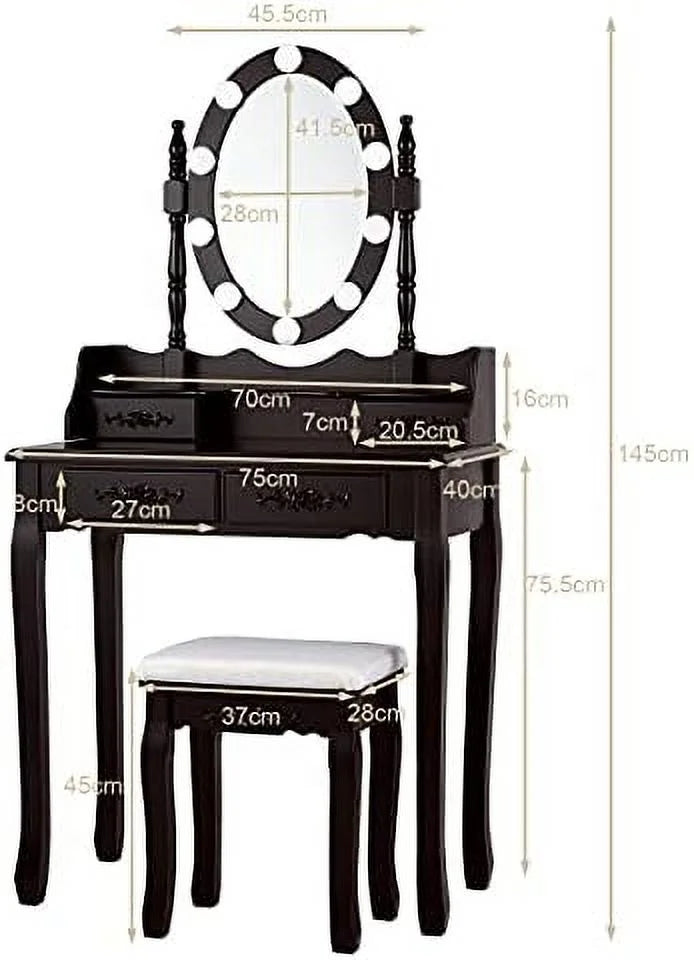 White Vanity Table Set with Lighted Mirror 4 Drawers Cushioned Stool I303196