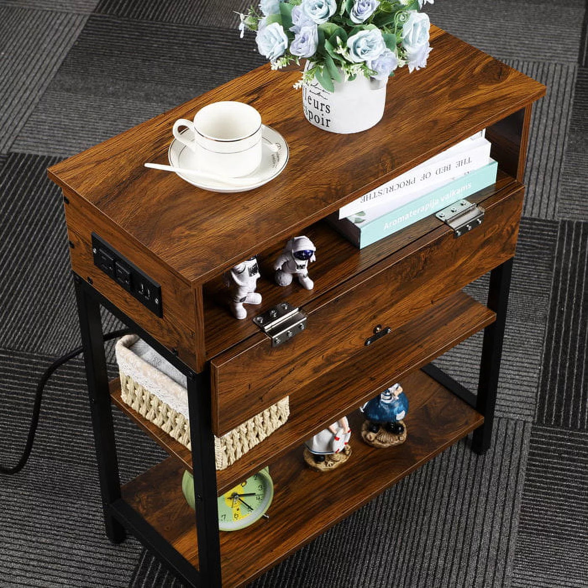 Brown Storage Table with Outlet E636
