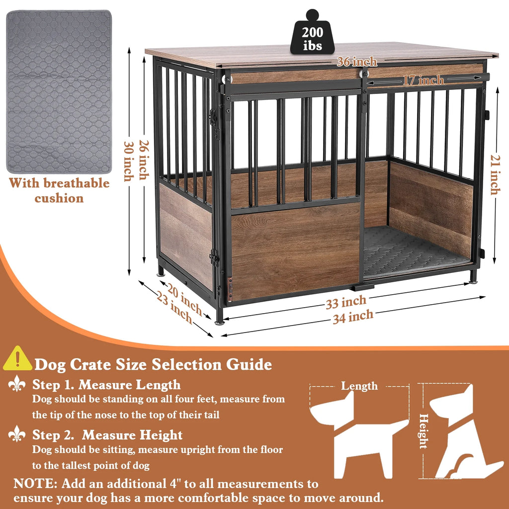 36" Wooden Dog Crate Furniture with Cushion C536