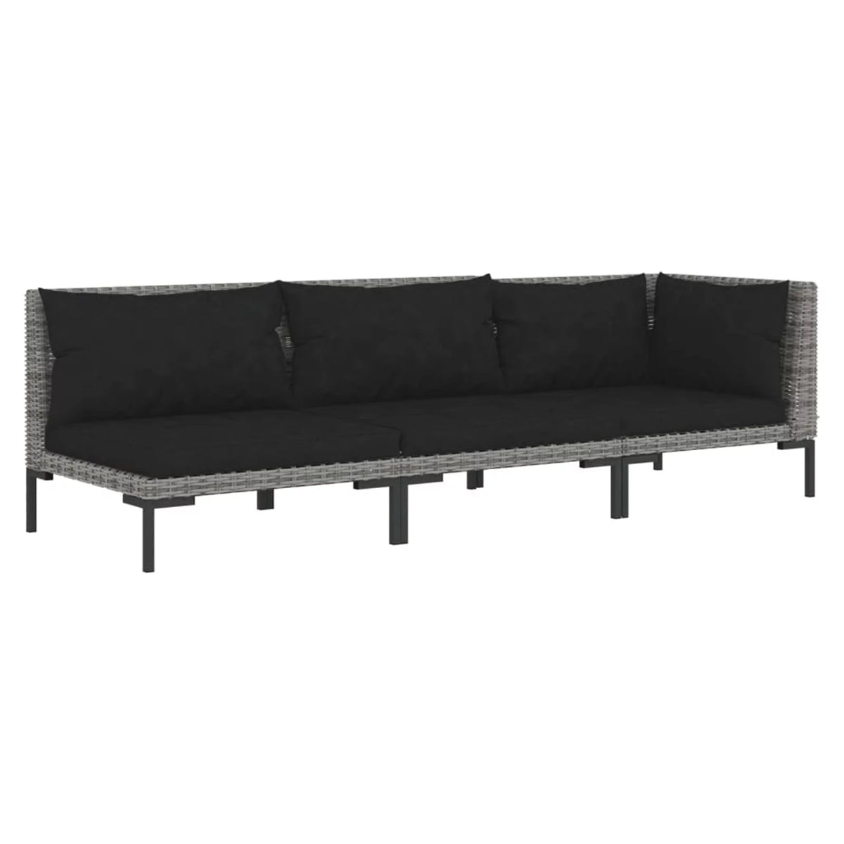 3 Piece Dark Gray Half Round Poly Rattan Patio Sofa Set D731597