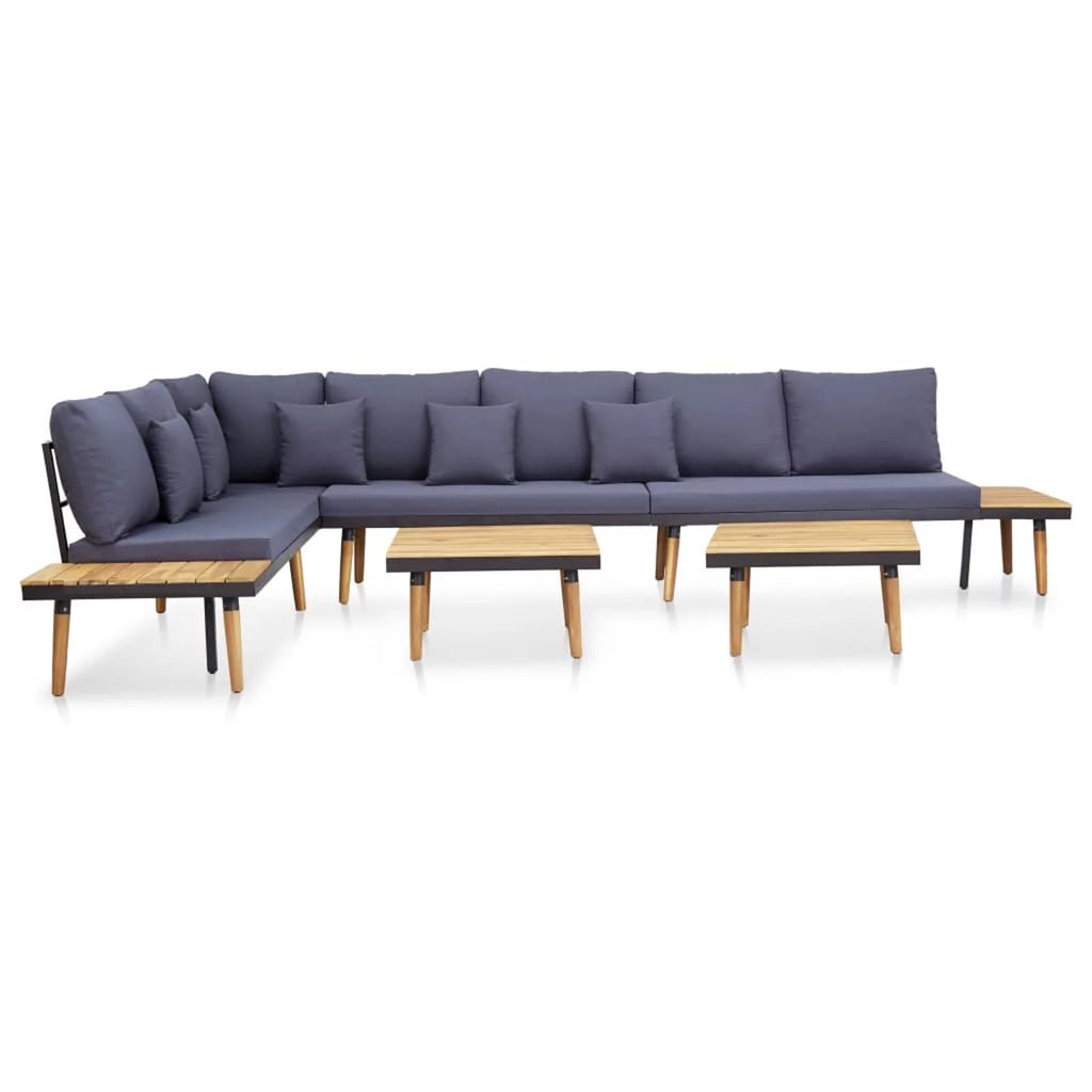 Dark Gray 7-Seater Acacia Wood Sofa with Coffee Table K78784