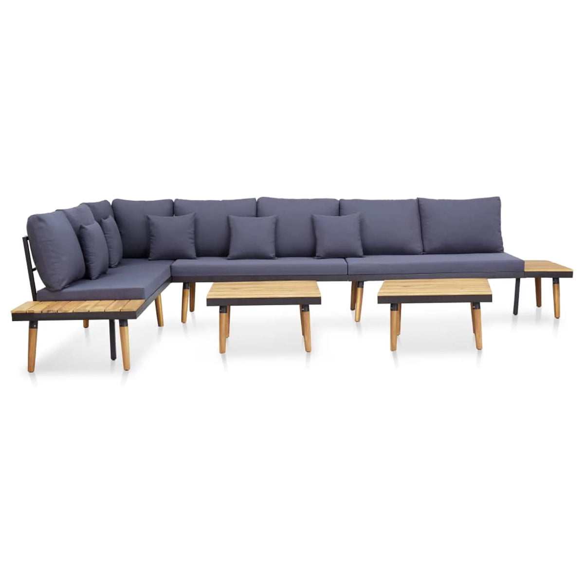 Dark Gray 7-Seater Acacia Wood Sofa with Coffee Table K78784