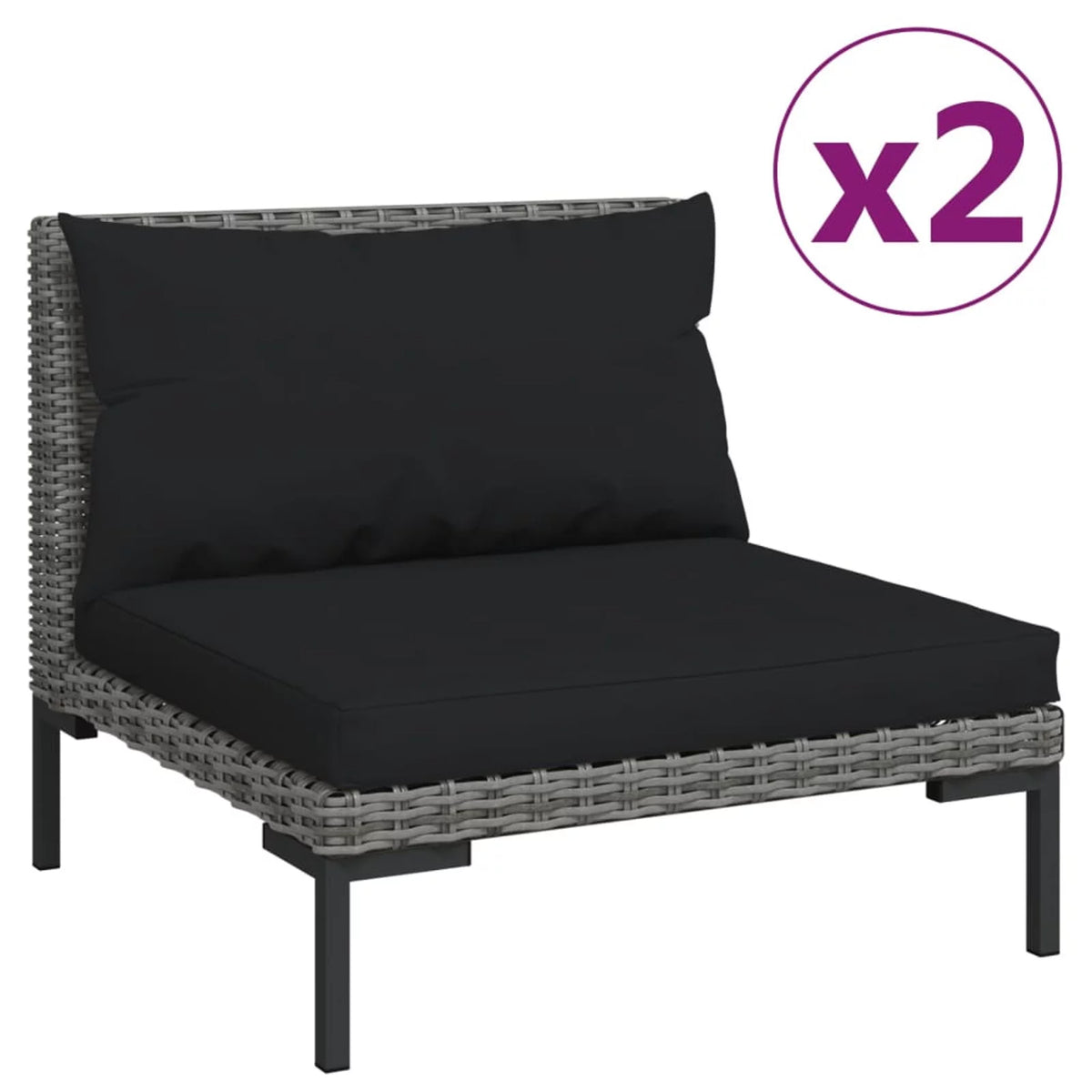3 Piece Dark Gray Half Round Poly Rattan Patio Sofa Set D731597