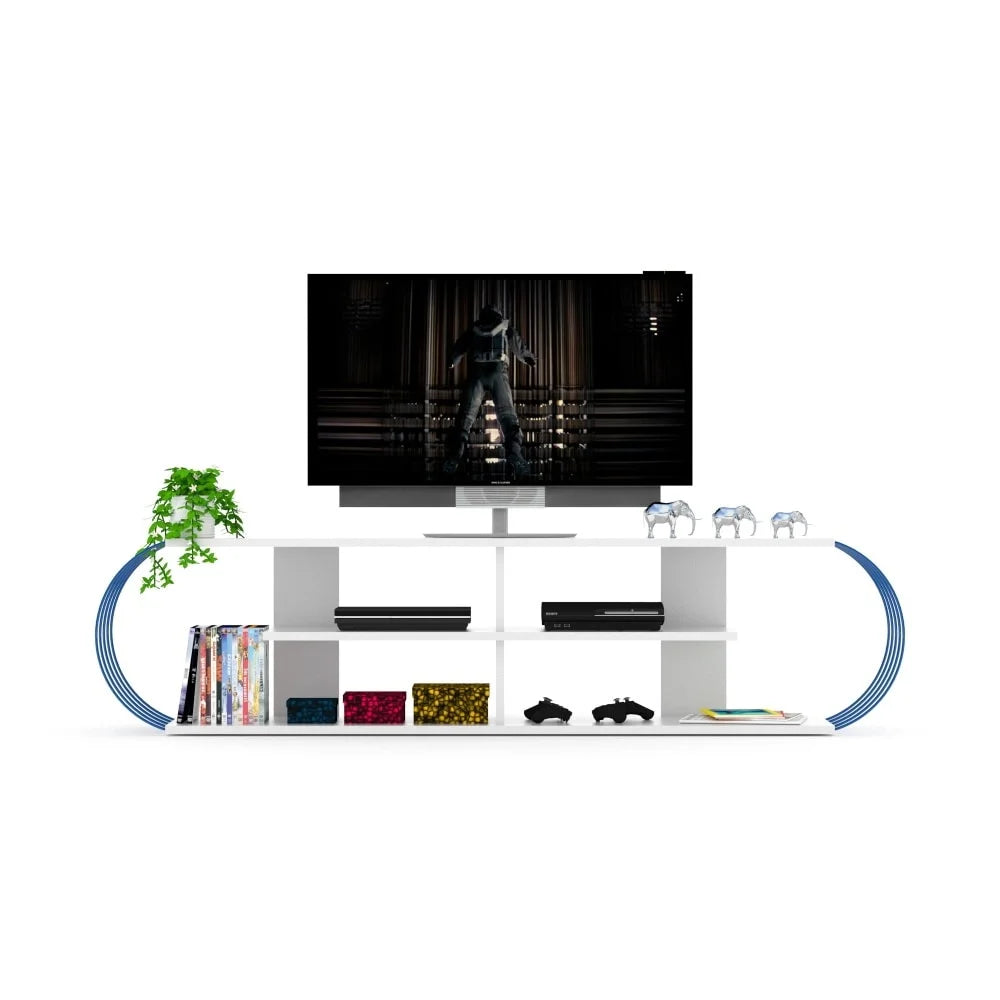 White-Blue Wood Finish TV Unit W218