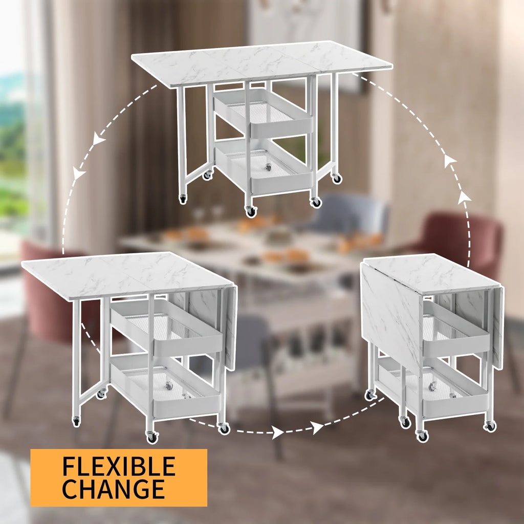 Folding Extendable Dining Table with 7 Wheels White S732305