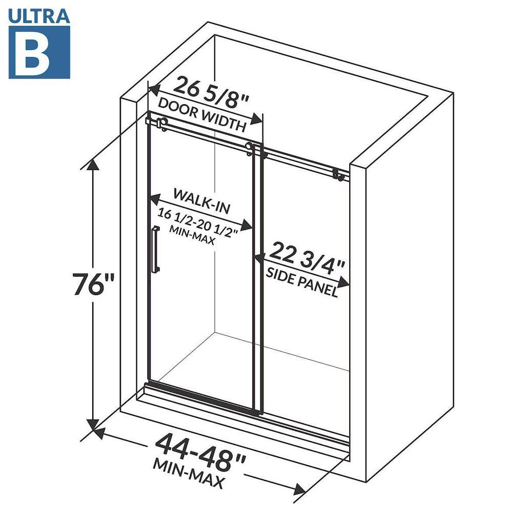 Semi-Frameless Sliding Shower Doors Chrome V624