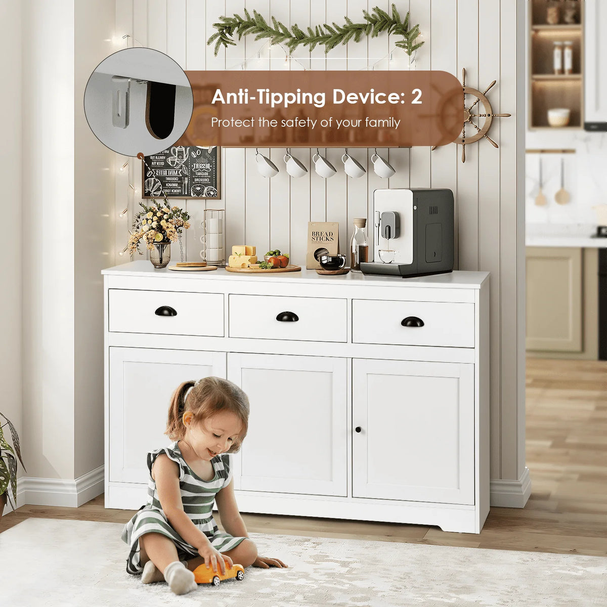 White Sideboard and Buffet with Drawers W746