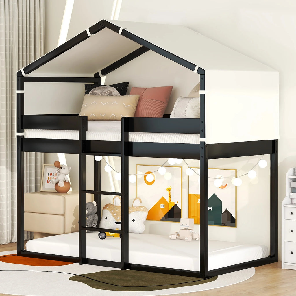 Twin-Over-Twin Wooden Bunk Bed with Play Tent G295455