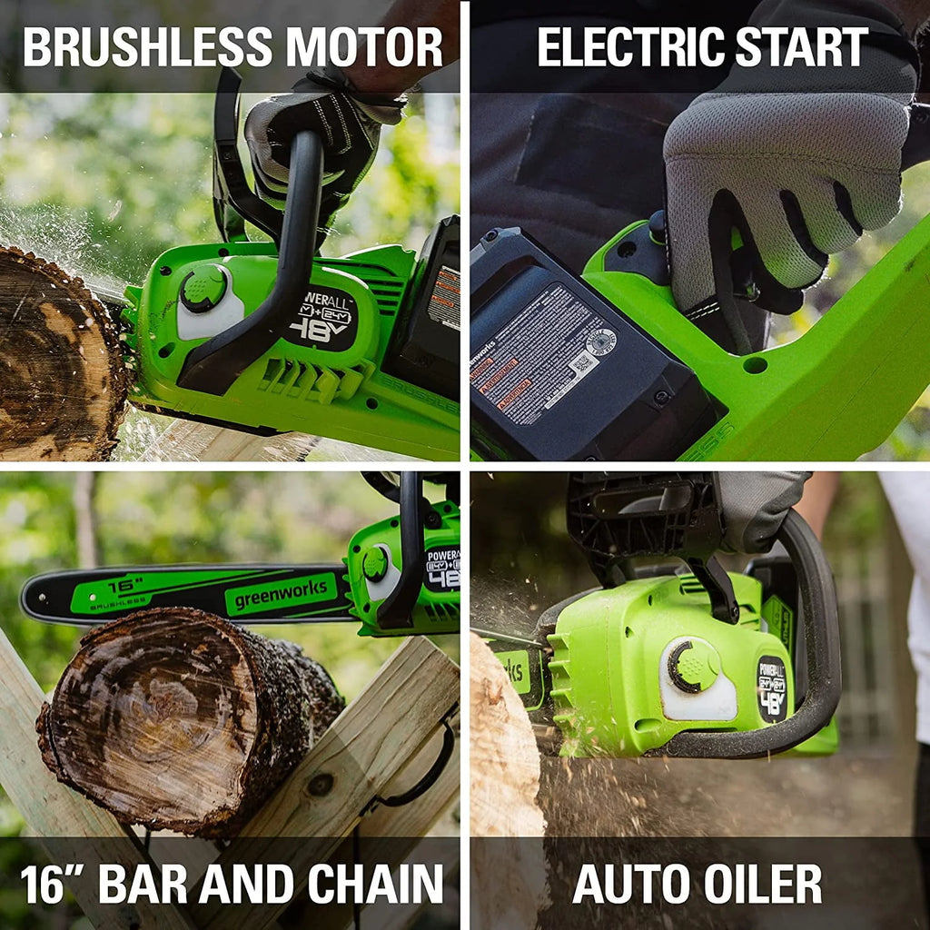 48V 16-inch Brushless Chainsaw with 4Ah Batteries and Dual Port Charger E359124