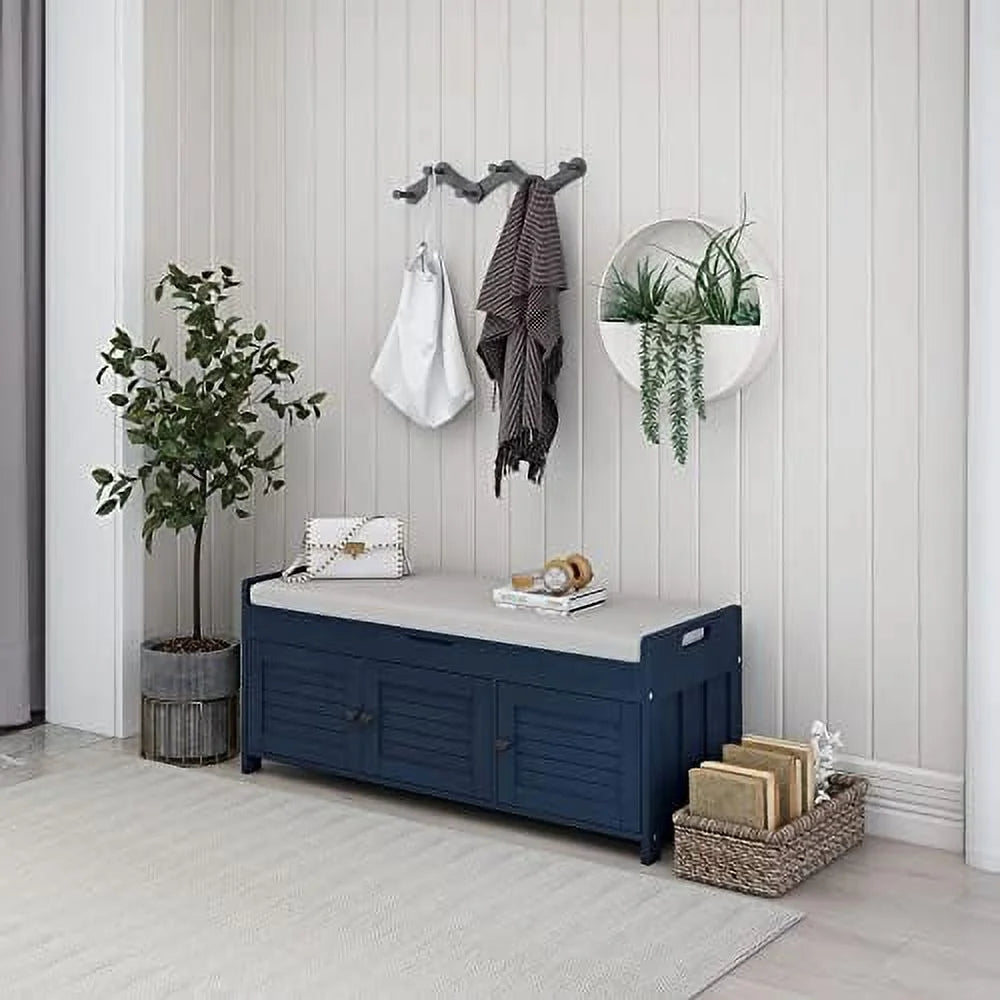 Espresso Wooden Entryway Bench with 3 Doors X251417
