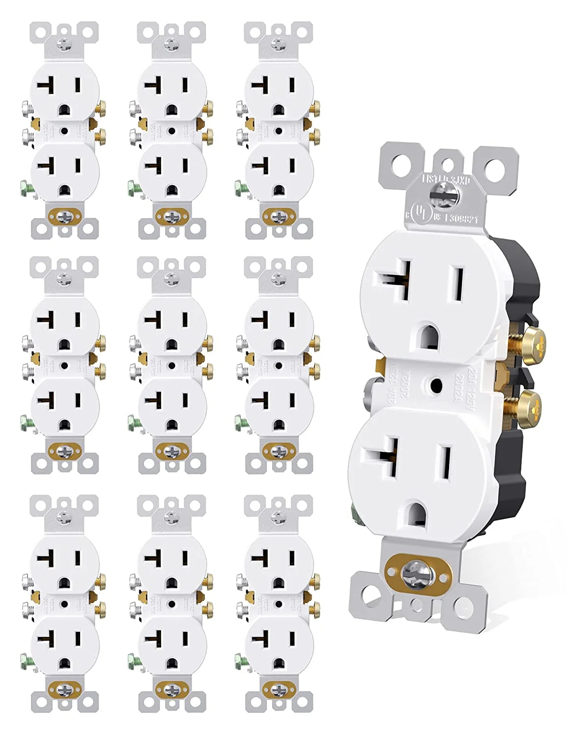 White 20Amp 125V Duplex Receptacle Wall Outlet 10 Pack T9886