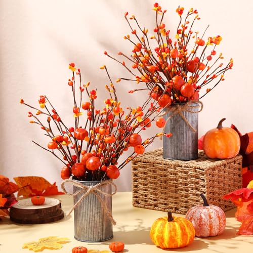 4 Set Artificial Autumn Flowers Table Centerpiece with Vase T413978