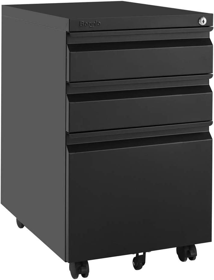 3 Drawer Mobile File Cabinet with Lock, Black P153