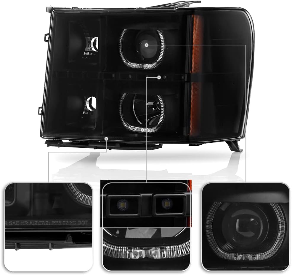 Black LED Projector Headlights Driver + Passenger Side W6590