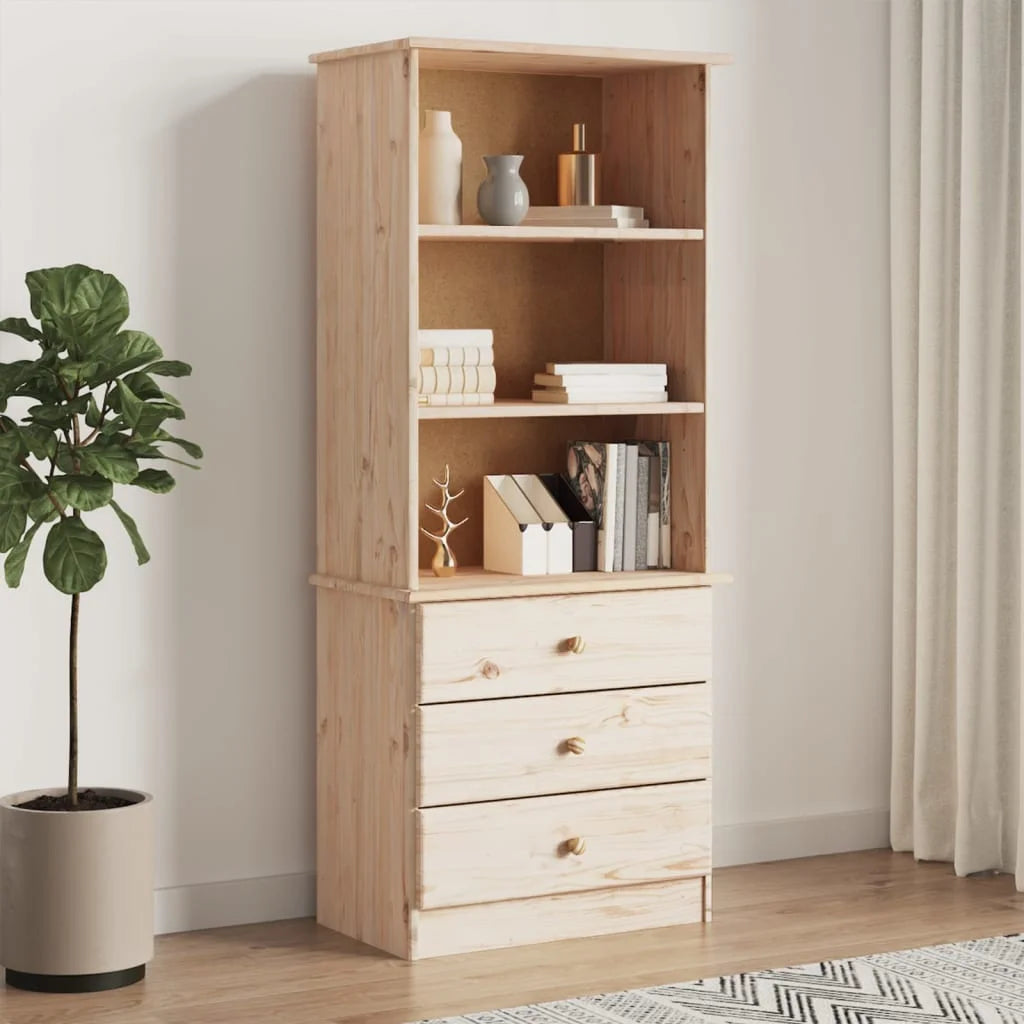 Solid Wood Pine Bookcase with Drawers M462873
