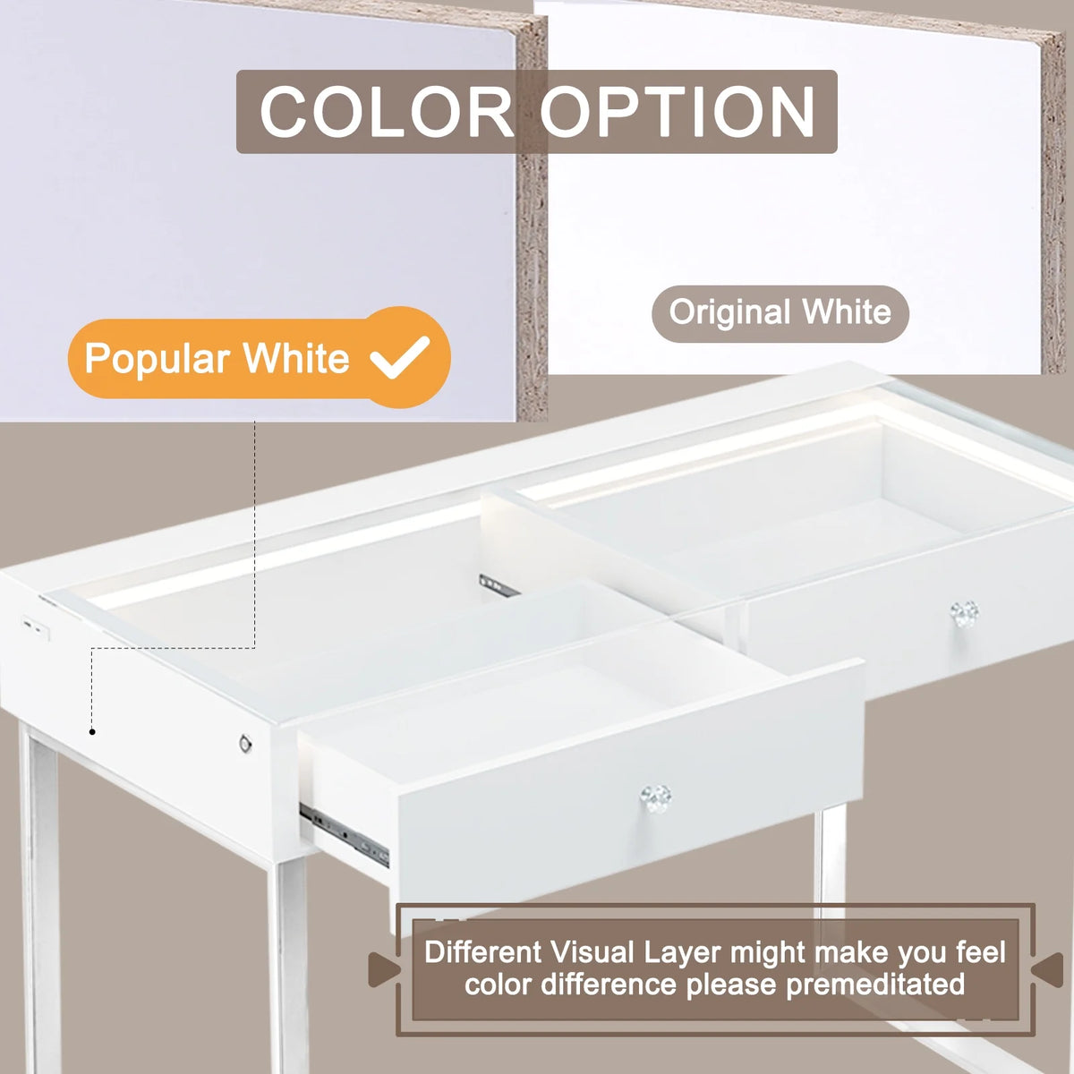 2-Drawer Makeup Vanity Table with Lights Charging Port E5138