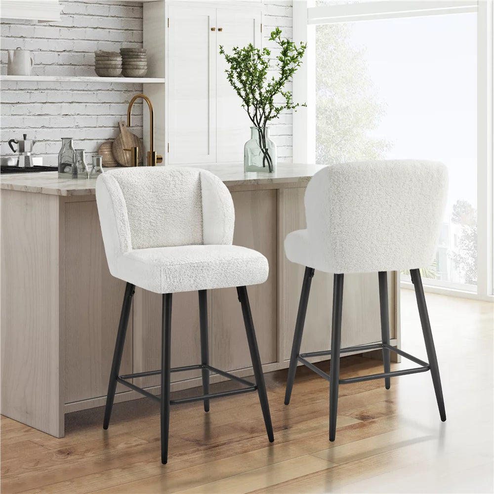 White Upholstered Bar Stools Set of 2 Y3116