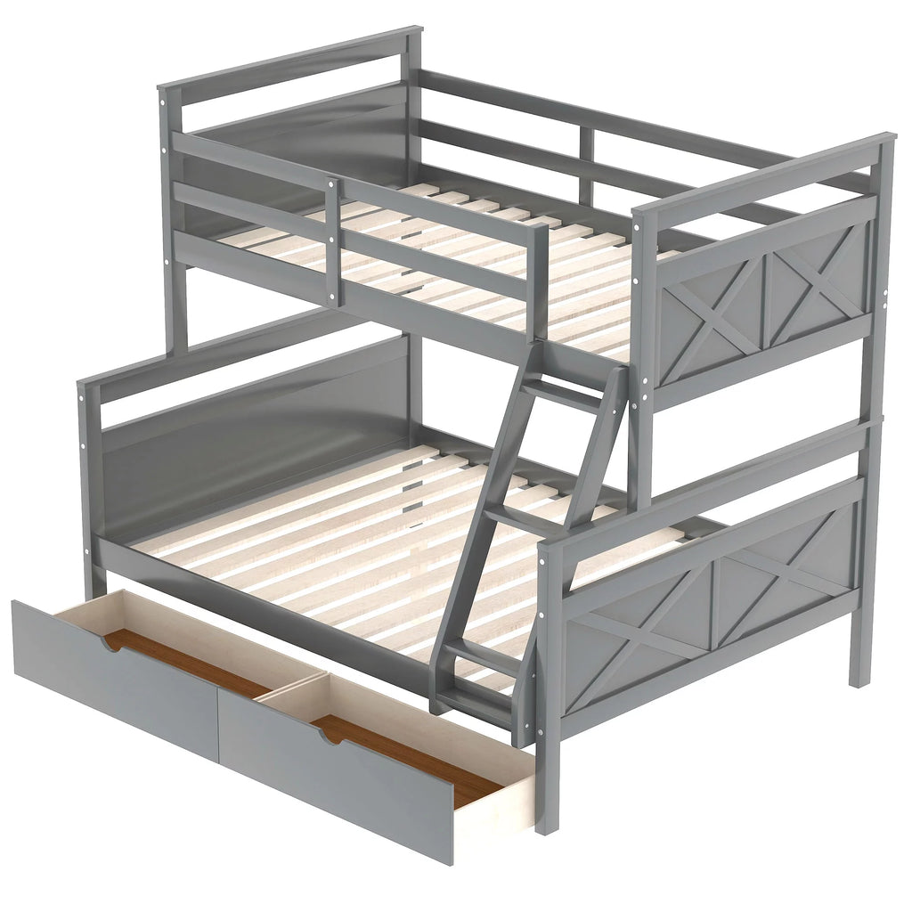 Gray Wood Convertible Bunk Bed with Drawers W735