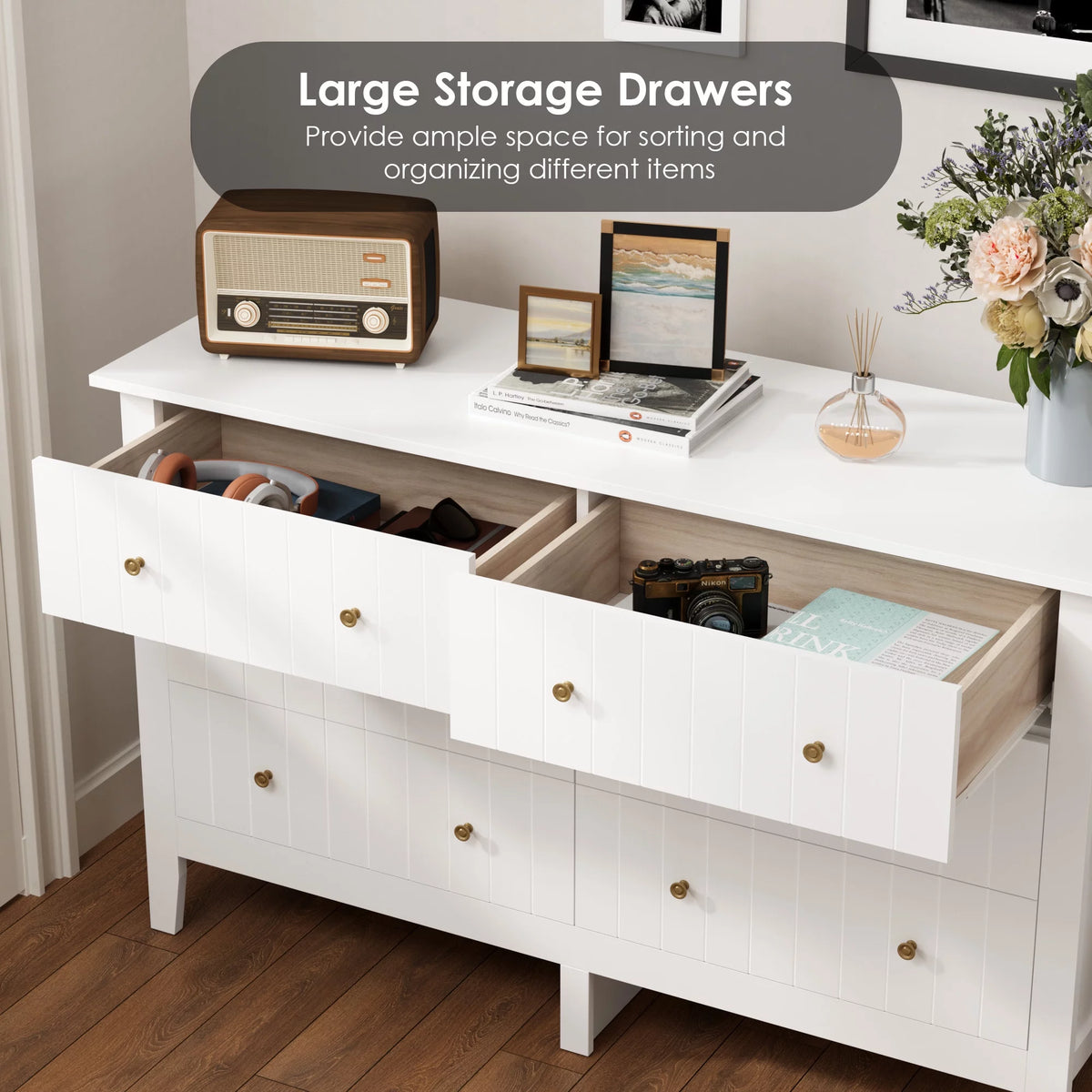 White 6 Drawer Wood Dresser W637