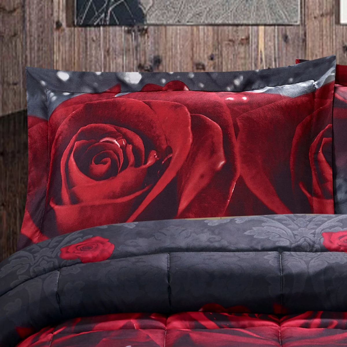 3D Rose Print Comforter Set King Size D36343