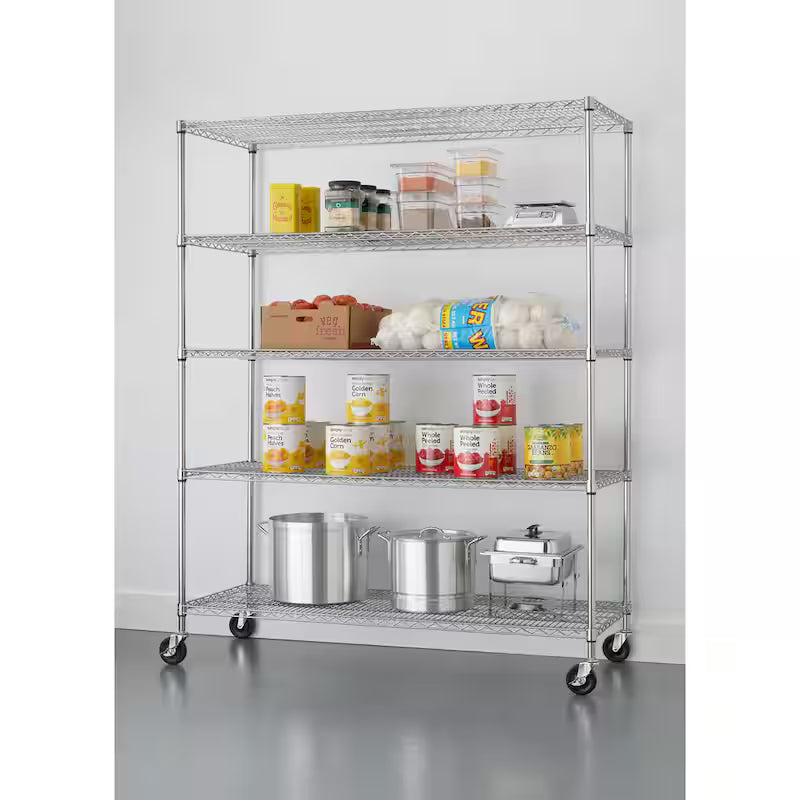 Chrome 5-Tier Steel Wire Shelving Unit D916