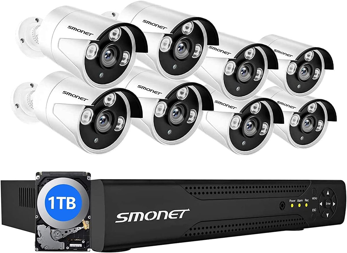 5MP Security Camera System, 8CH DVR Kits 1TB Hard Drive, 4Pcs Wired Bullet Cameras J39701