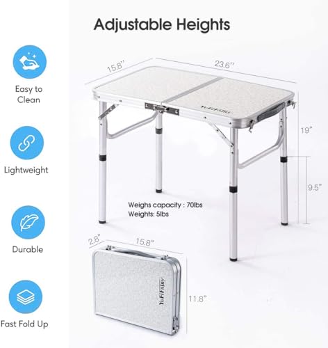 Folding Camp Table Adjustable Height Aluminum J82237