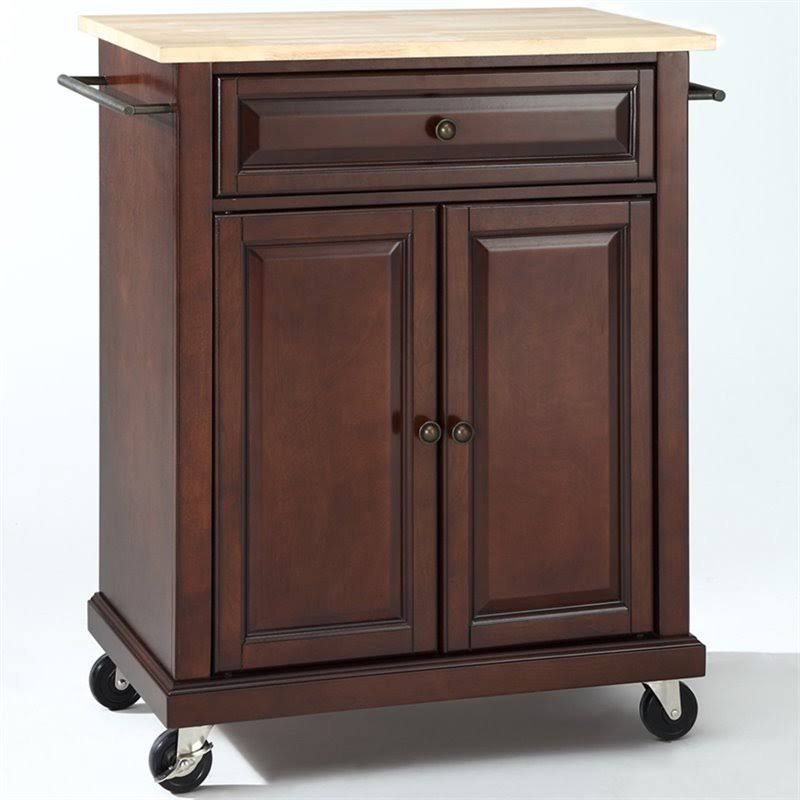 Natural Wood Top Kitchen Cart in Mahogany L7457
