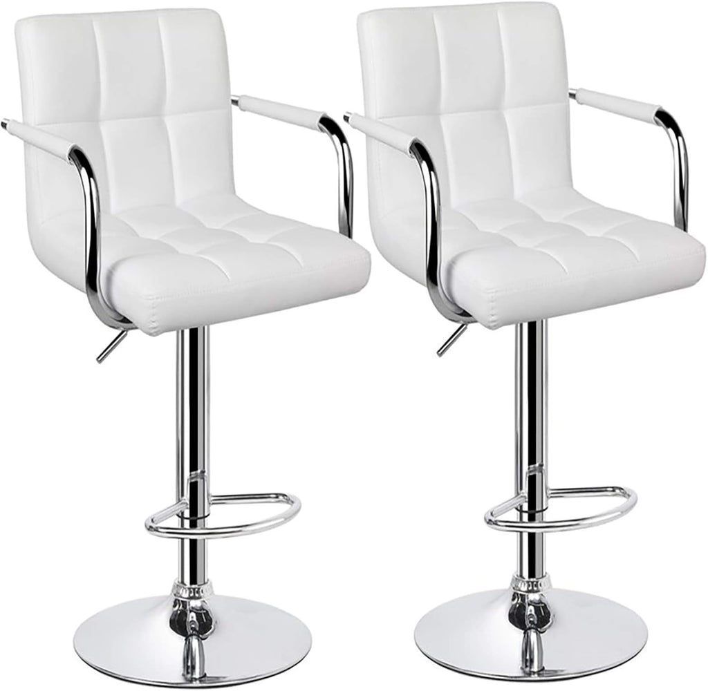 White Set of 2 Swivel Adjustable Bar Stools with Arms F327377