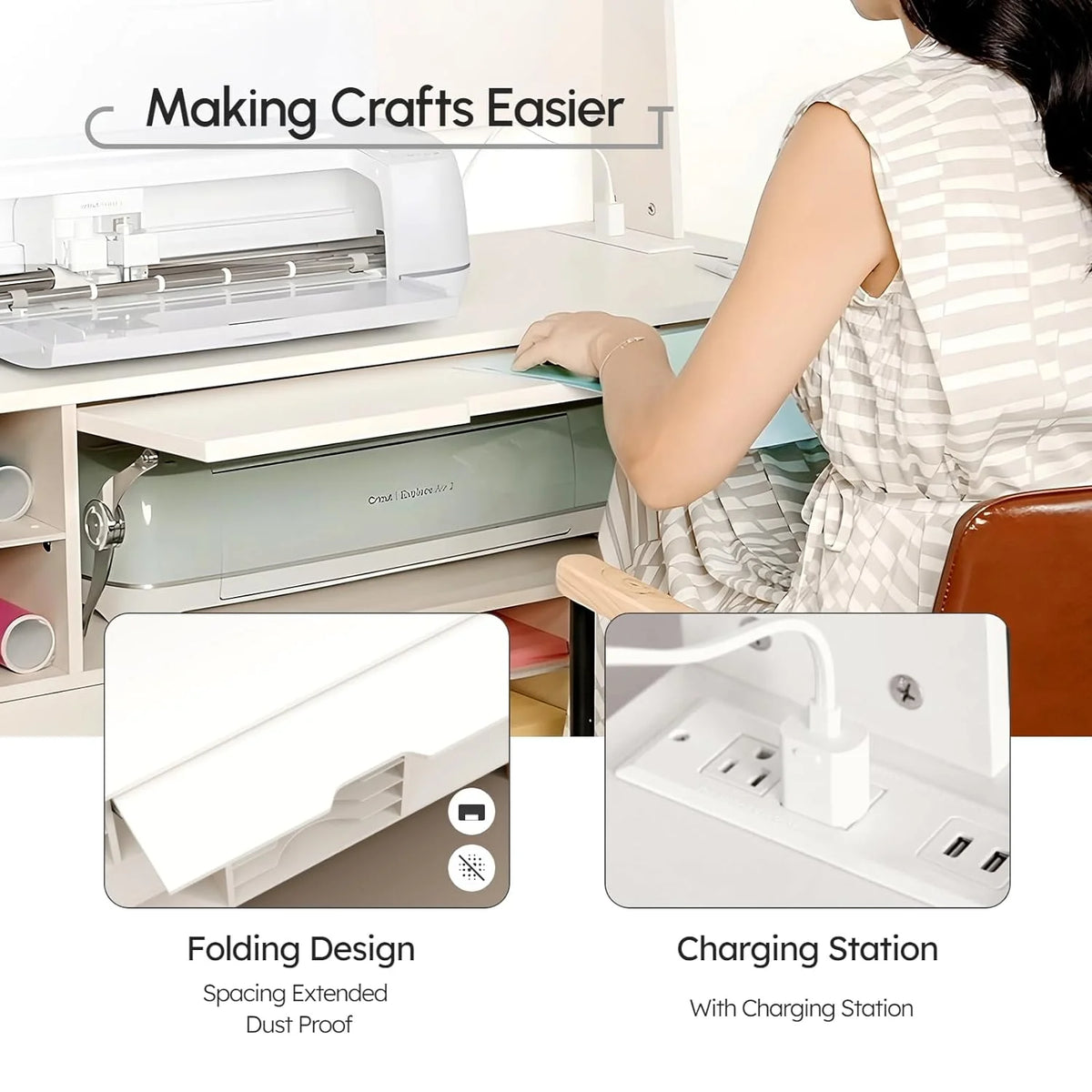 Craft Cabinet Table Organizer with Charging Station W998