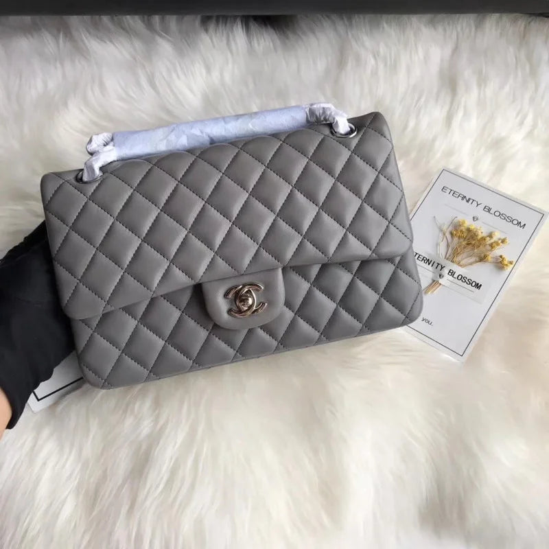Grey Lambskin Leather Flap Bag Y6082