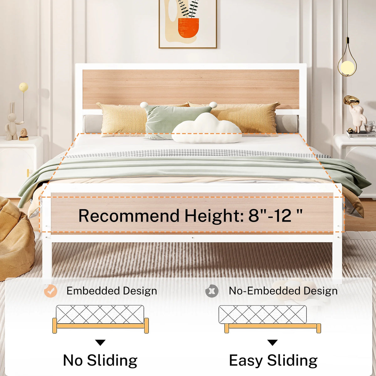 White Full Size Metal Platform Bed Frame with Headboard and Footboard E411122